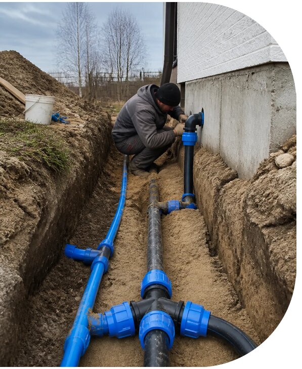 Монтаж наружного водопровода на участке под ключ в Анапе